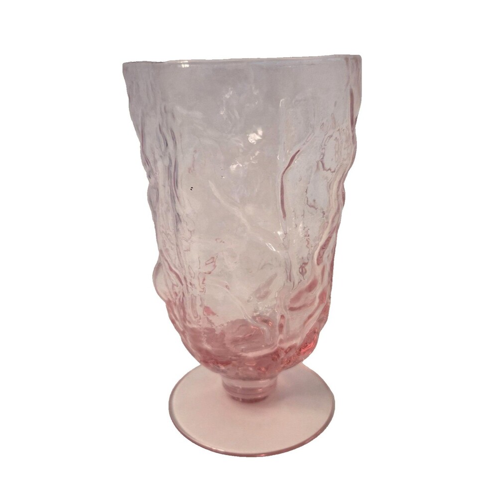 Vtg Seneca Morgantown Driftwood Crinkle Pink 5 1/2" TUMBLER Glasses MCM